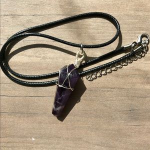 Amethyst Double Terminated Point Crystal Stone Necklace | Pendant Jewelry Gift